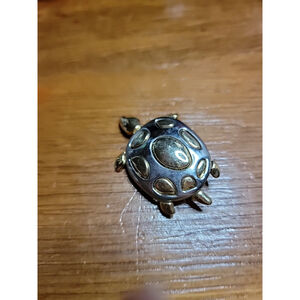 Vintage Gold & Silver Tone Polished Turtle Tortoise Brooch Pin Good Luck Charm